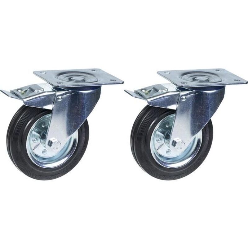 Wheels - 160mm - Black rubber - Set of 2 - Brake included