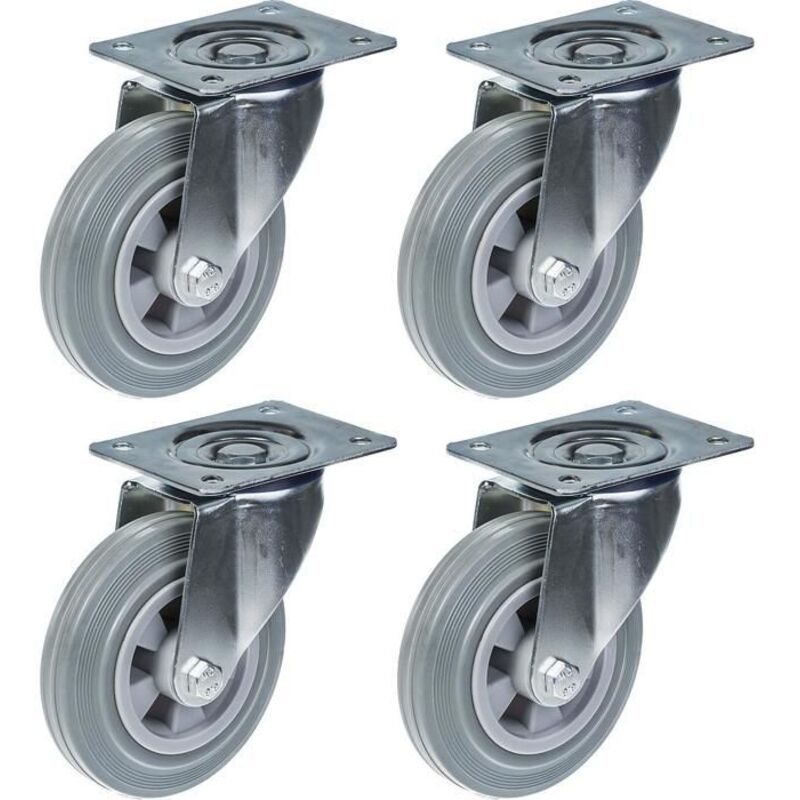 Wheels - 160mm - Gray rubber - Set of 4 - Swivel