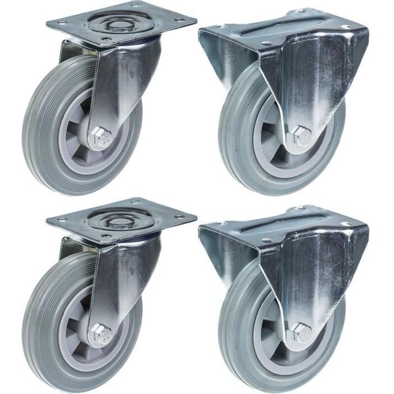 Wheels - 160mm - Set of 4 - Capacity 540kg - Grey rubber