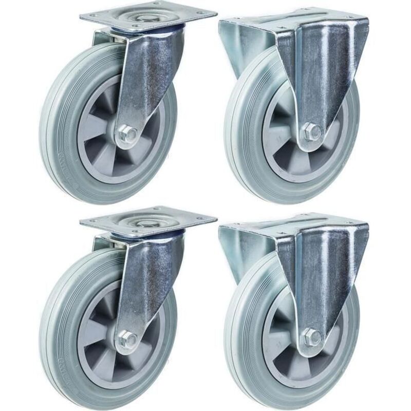 Wheels - 200 mm - Set of 4 - Swivel and fixed - Capacity 820 kg