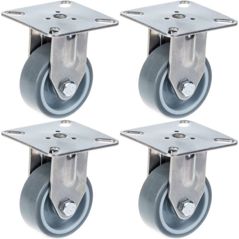 Wheels - 50 mm - Gray rubber - Stainless steel - Fixed - Set of 4
