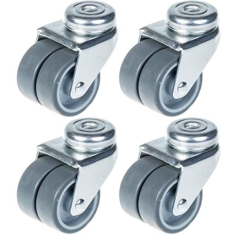 Wheels - 50 mm - Grey rubber - Set of 4 - Swivel with hole fixation