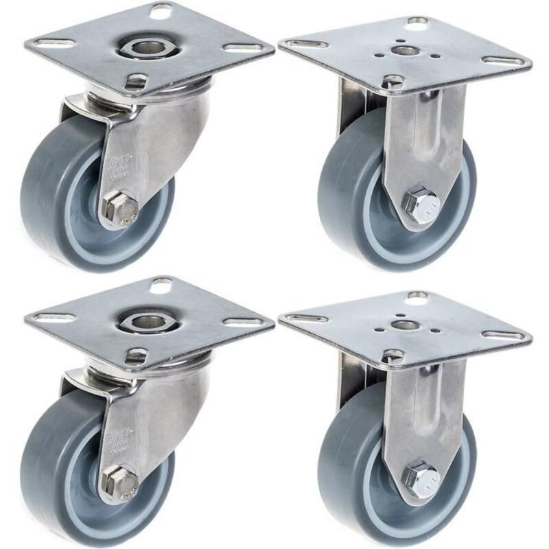 Wheels - 50 mm - Stainless steel - Grey rubber - Capacity 160 kg - Set of 4