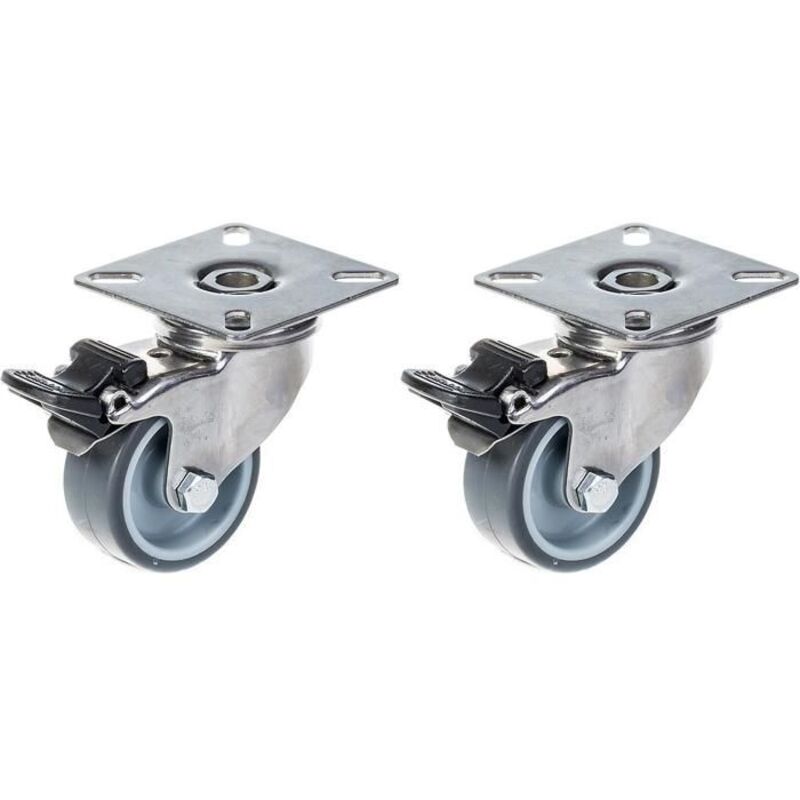 Wheels - 50 mm - Stainless steel - Grey rubber - Load capacity 80 kg - Set of 2