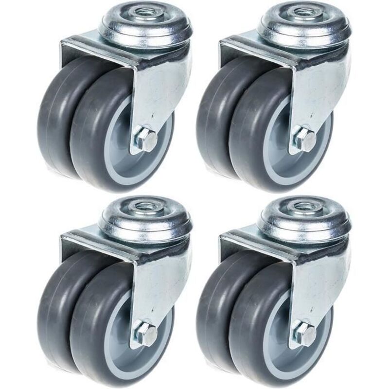 Wheels - 75 mm - Gray rubber - Set of 4 - Swivel with hole fixation