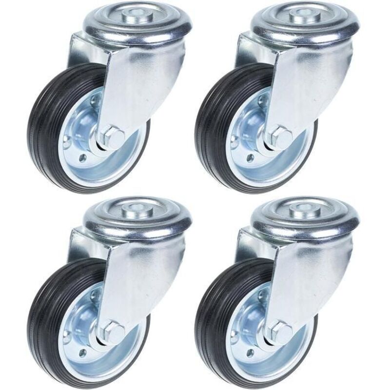 Wheels - 80 mm - Black rubber - Swivel - Capacity 280 kg - Pack of 4