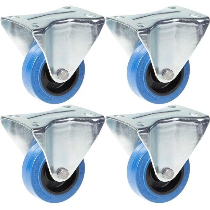 Wheels - 80 mm - Blue rubber - Fixed - Capacity 560 kg - Set of 4
