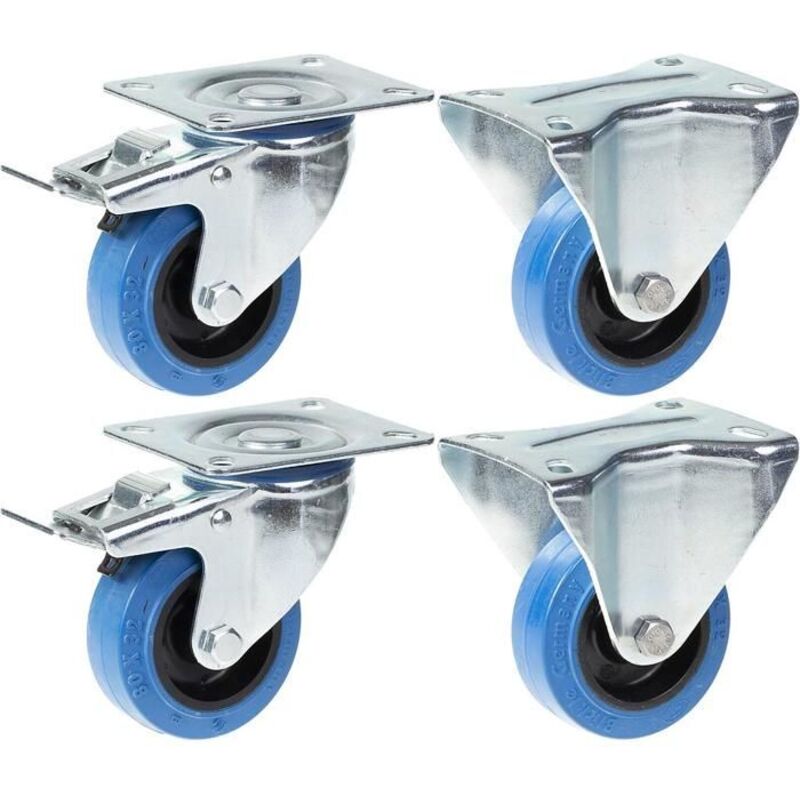 Wheels - 80 mm - Set of 4 - Brake - Capacity 560 kg