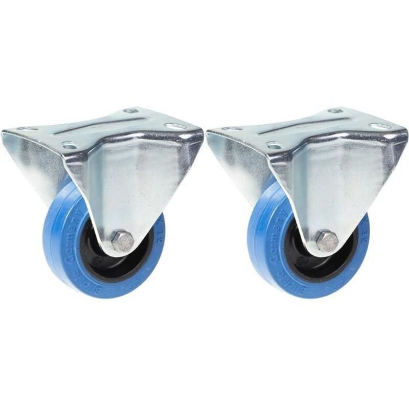 Wheels - 80mm - Blue Rubber - Fixed - Capacity 280kg - Set of 2