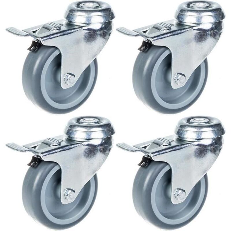Wheels - Castor - 75mm - Gray Rubber - Swivel with Brake - 240kg