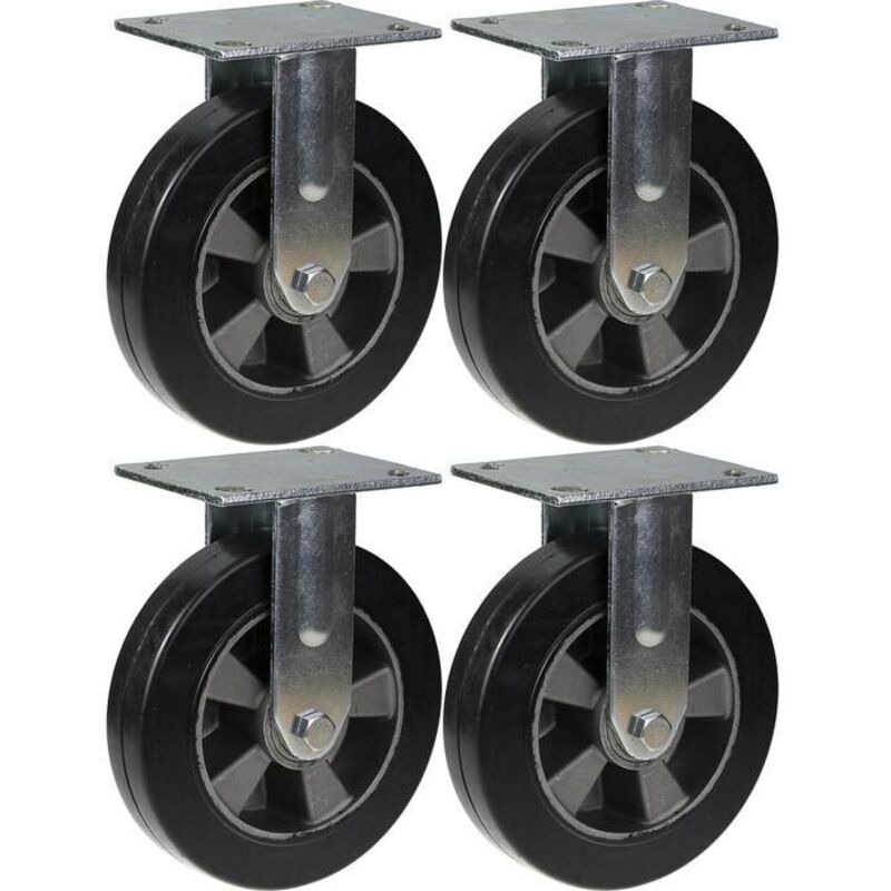 Wheels - Construction Equipment - 200 mm - Black Rubber - Fixed - Set of 4