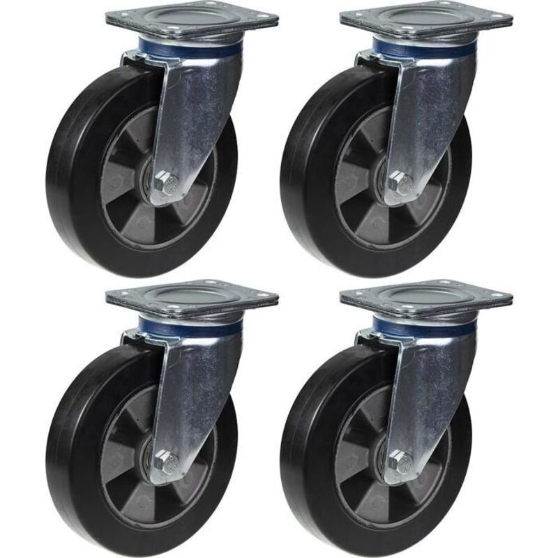 Wheels - Construction Equipment - 200mm - Black Rubber - Swivel - 1800kg