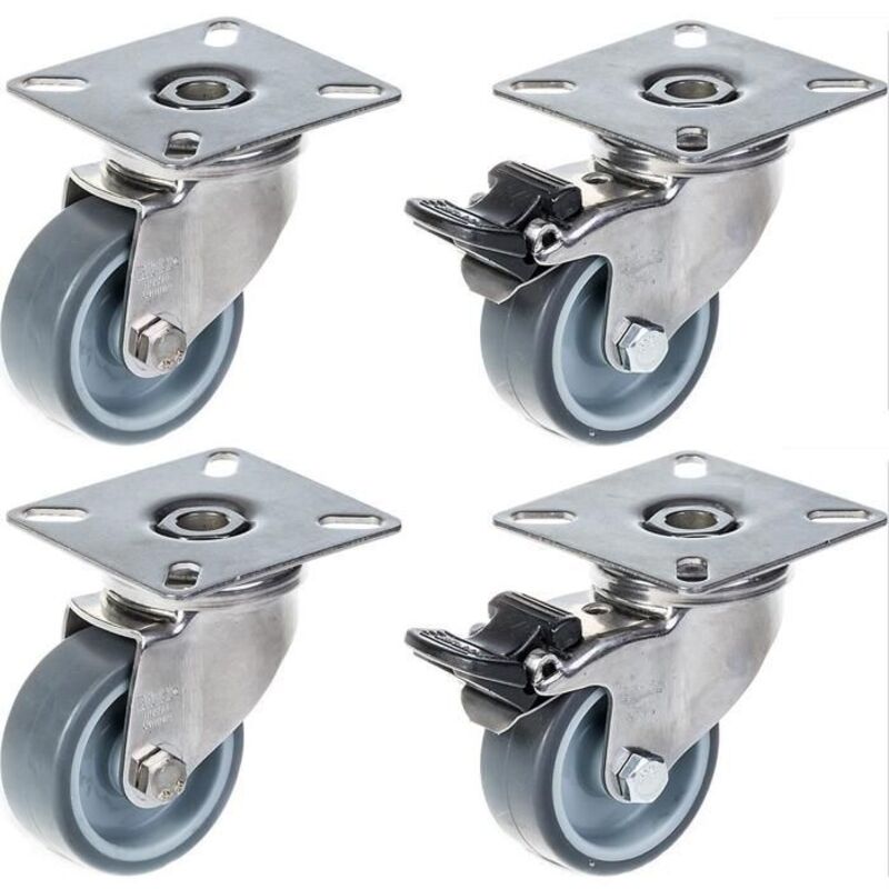 Wheels - Construction equipment - 50 mm - Swiveling - Set of 4 - Gray rubber