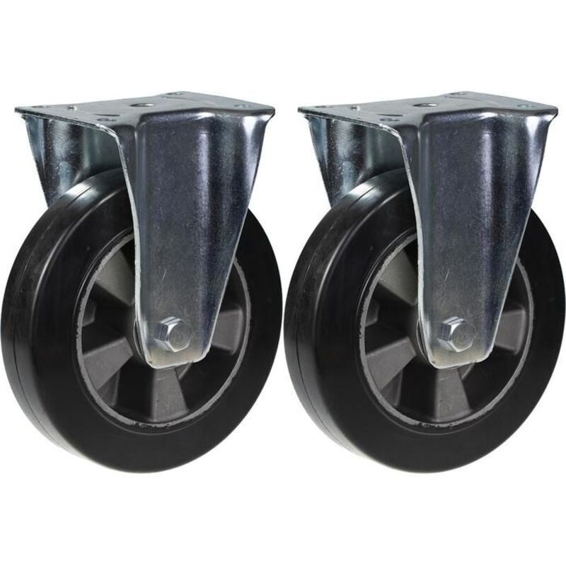 Wheels - Construction Material - 200mm - Black Rubber - Fixed - Capacity 900kg