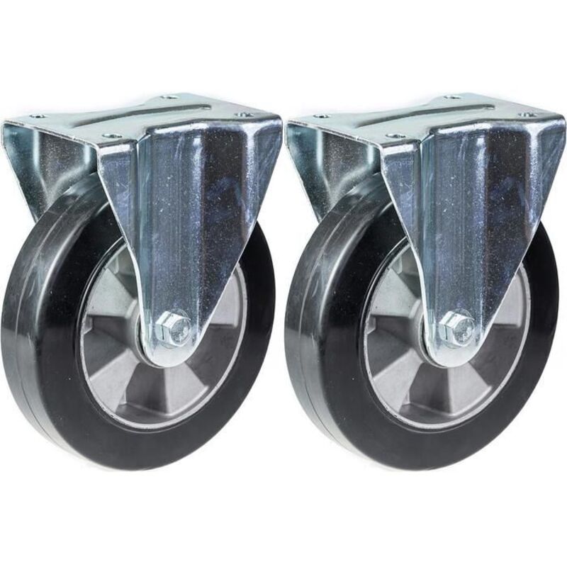Wheels - Fixed - 152mm - Capacity 660kg - Set of 2 in black rubber