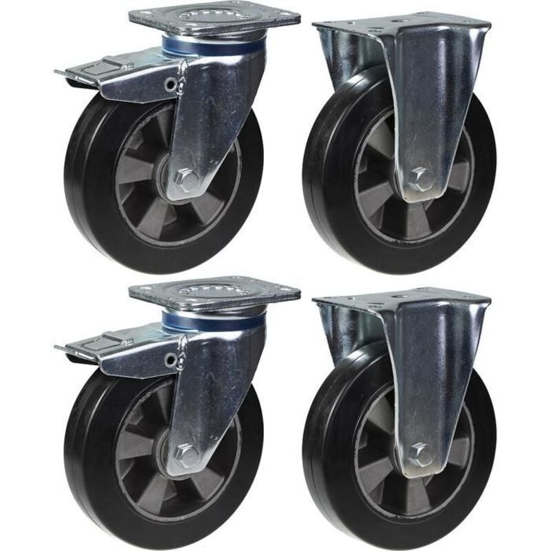 Wheels - PARNELLS - 200 mm - Capacity 1800 kg - Set of 4 - Black rubber