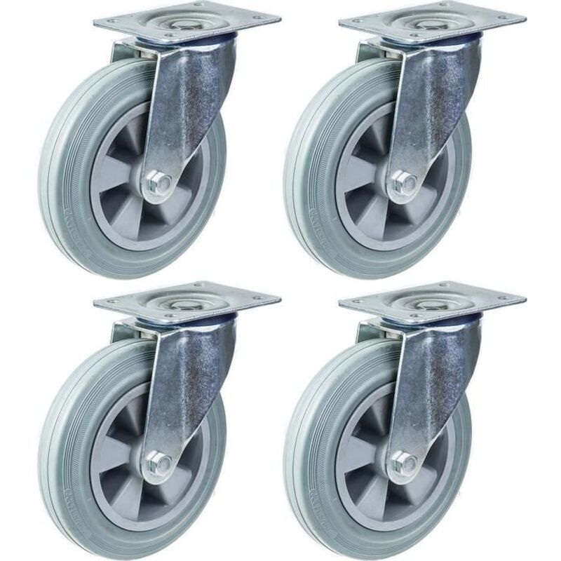 Wheels - PARNELLS - 200 mm - Gray rubber - Set of 4 - Capacity 820 kg