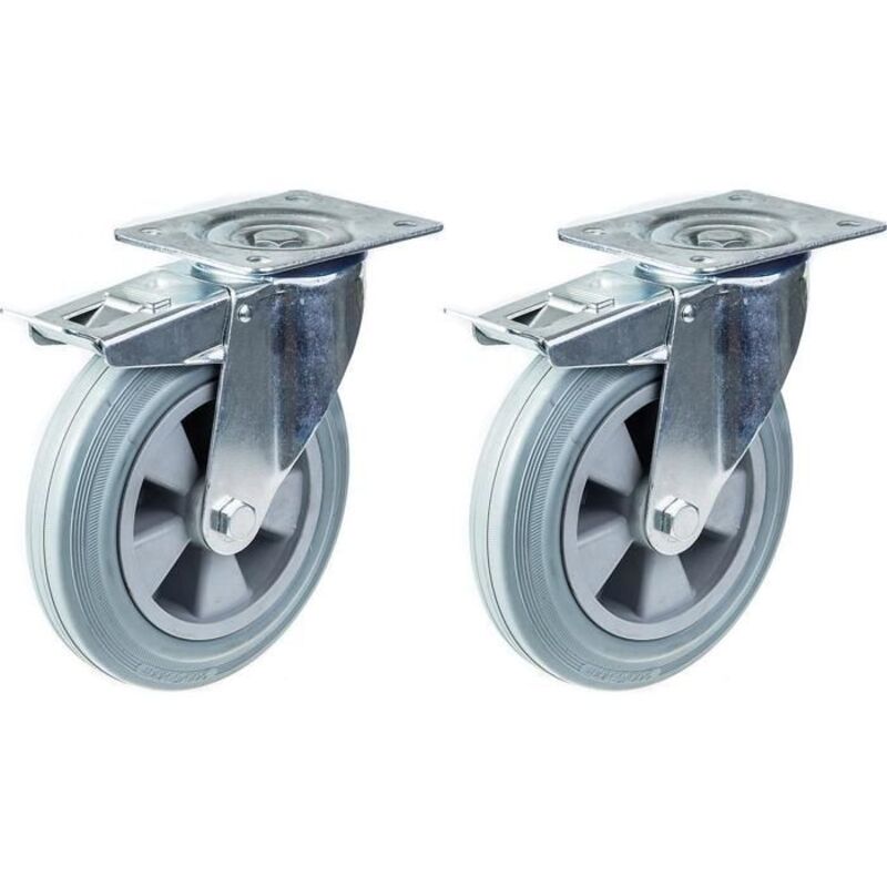 Wheels - PARNELLS - 200 mm - Grey rubber - Pack of 2 - Swivel with brake