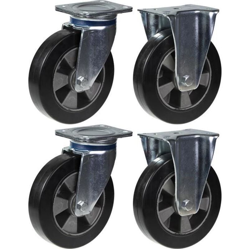 Wheels - PARNELLS - 200mm - Capacity 1800kg - Set of 4 - Black rubber