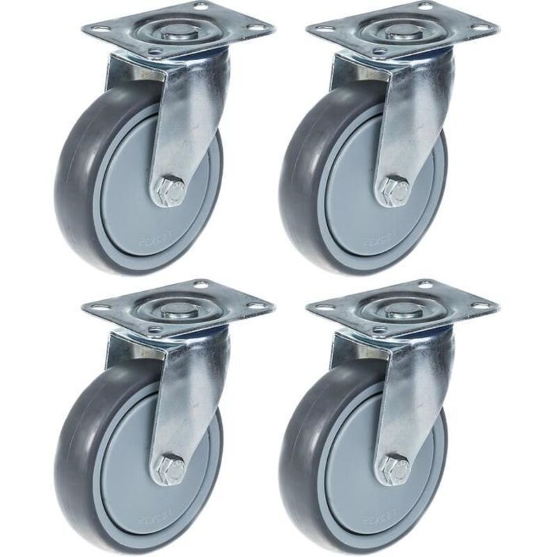 Wheels - Rubber - 125 mm - Set of 4 - Capacity 520 kg - Swivel