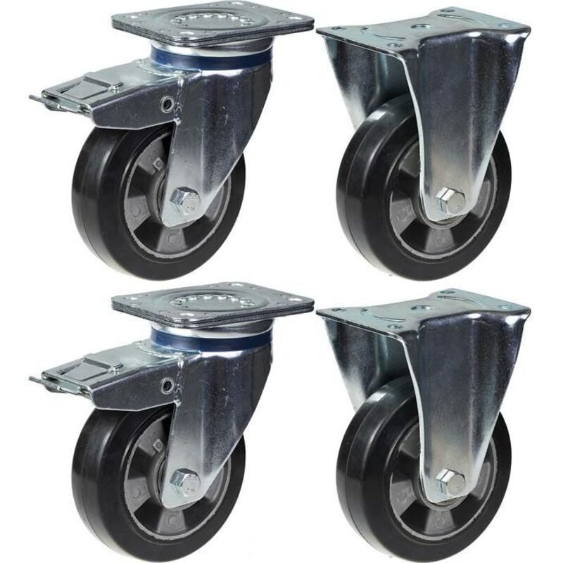 Wheels - Rubber - 152mm - 4 pieces - Brake - Fixed - 1320kg
