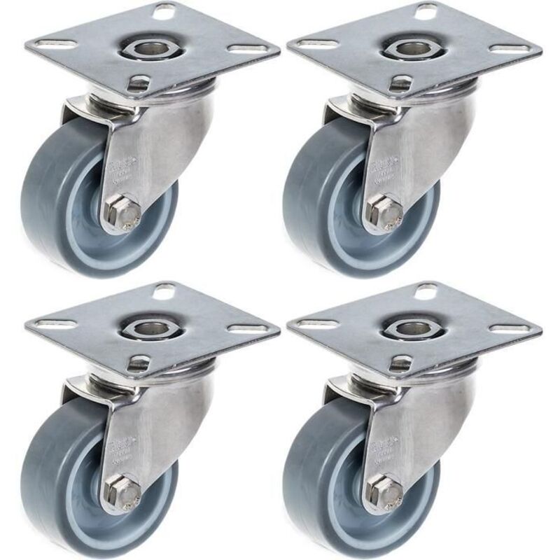 Wheels - Stainless steel - 50mm - Gray rubber - Capacity 160kg (set of 4)