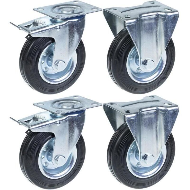 Wheels - ZHONGSHAN - 125 mm - Black rubber - 4 pieces - Swivel and fixed brake