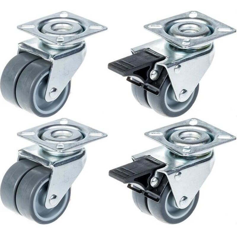 Wheels - ZHONGSHAN - 50mm - Gray rubber - Pack of 4 - Swiveling with brake