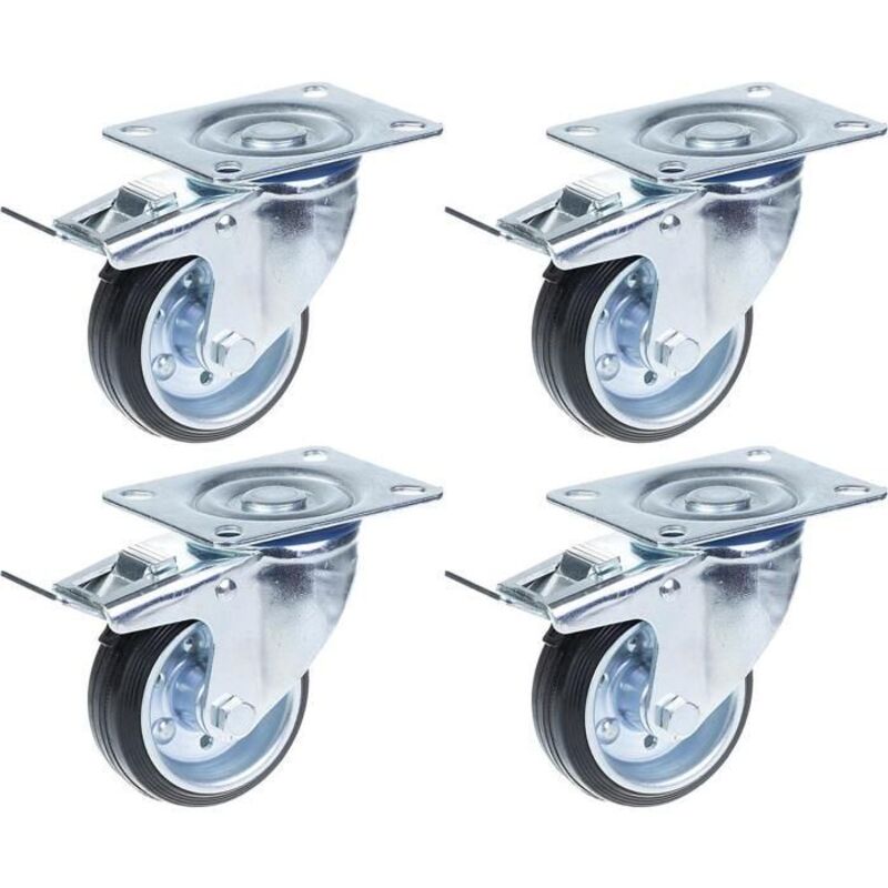 Wheels - ZHONGSHAN - Set of 4 - Rubber - 80 mm - Capacity 280 kg with brake