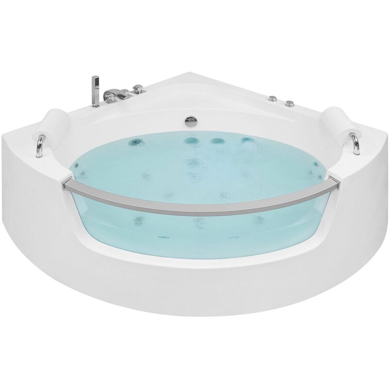 Beliani Whirlwanne Eckmodell Mit Led Mangle 201 X 150 Cm Weiß