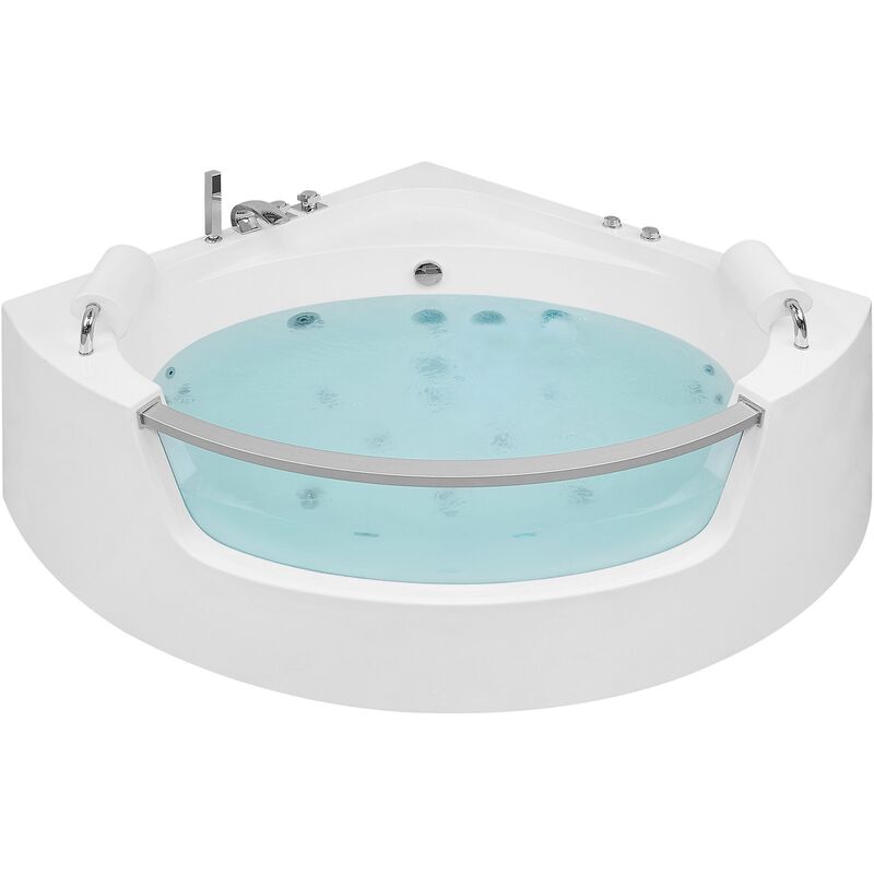 Corner Hot Tub SPA Bath White Acrylic Hydro Massage Jets Headrests 150 cm Mangle