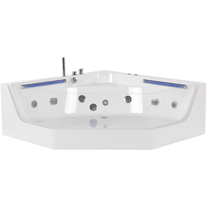 Modern Corner Hot Tub spa Bath White Acrylic Hydro Massage Jets Caceres - White