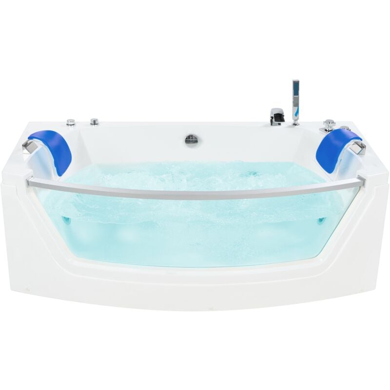 Whirlpool Double Ended Bathtub Massage Headrests Clear Glass Panel White Fuerte