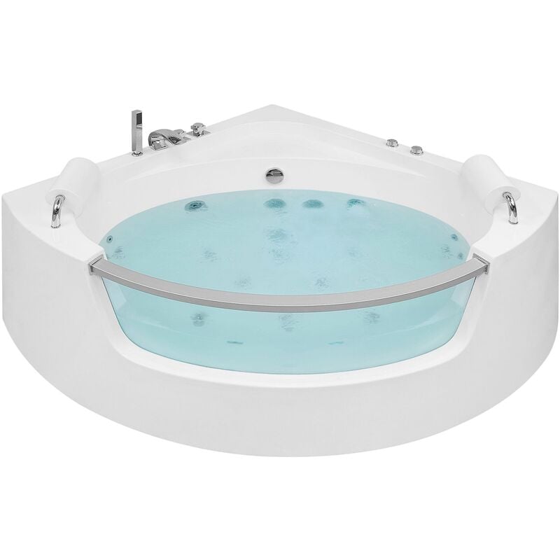 Beliani - Corner Hot Tub spa Bath White Acrylic Hydro Massage Jets Headrests 136 cm Mangle