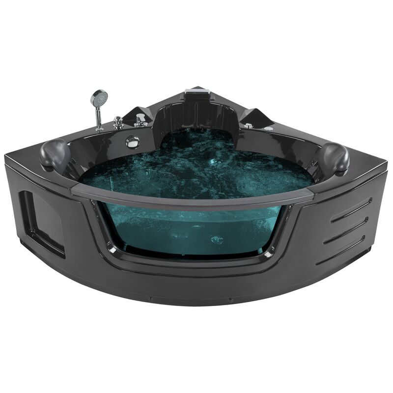 Beliani - Whirlpool Corner Bath Hot Tub Black Acrylic Massage Glass Panel 140 cm Martinica ii