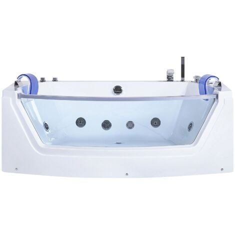 Whirlpool Double Ended Bathtub Massage Headrests Clear Glass Panel White Fuerte - White