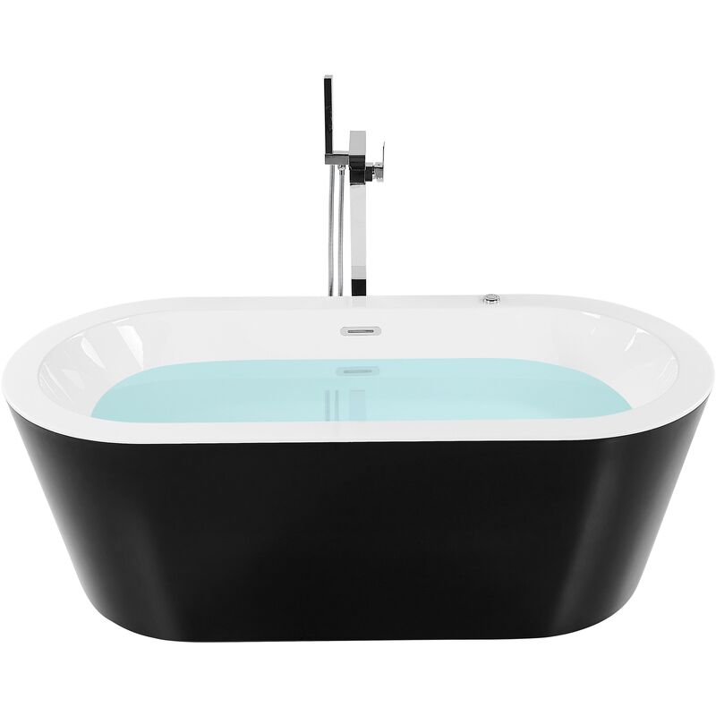 Whirlpool Freestanding Bathtub with LED Sanitary Acrylic 150 x 75 cm Black Marsella