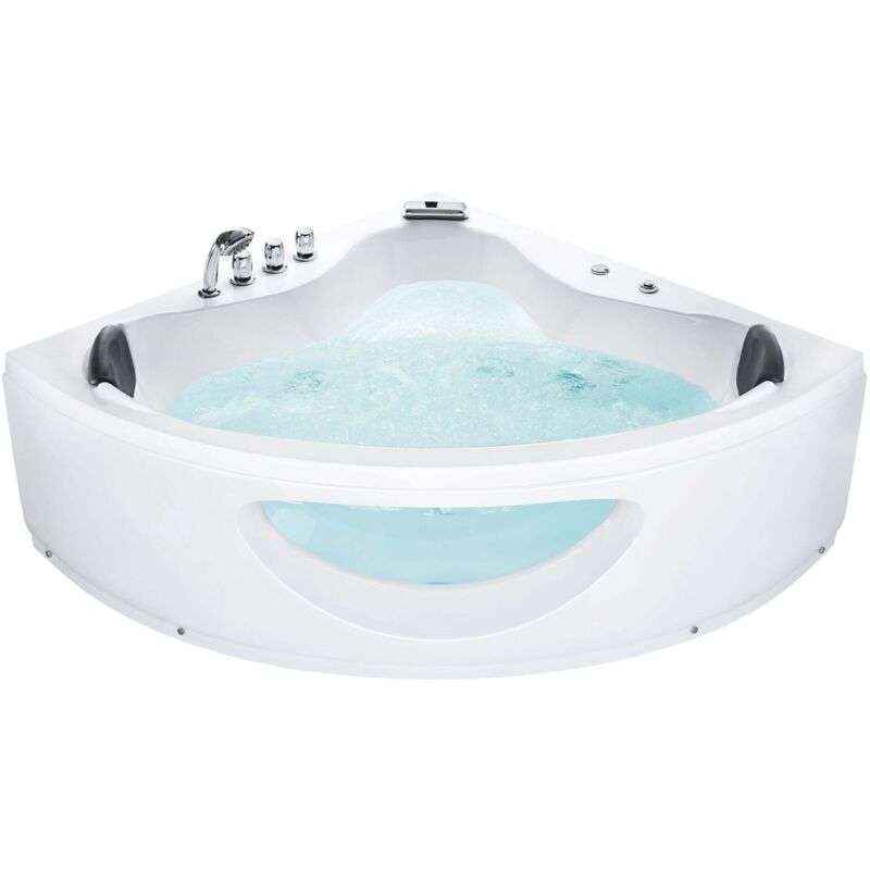 Beliani - Weiße Badewanne Mit Led 205 X 146 Cm Aus Sanitäracryl Kunststoff Stahl Und Metall Multifunktionell Modern