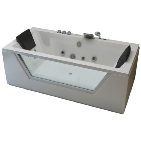 Whirlpool Indoor Spa Badewanne Whirlpool LUGANO weiß 185x90x62 cm LED Massagedüsen Whirlwanne