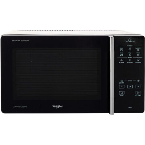 Whirlpool MCP 349 BL Chef Plus Microonde termoventilato combinato, con griglia alta, griglia bassa, piatto Crisp + maniglia, 25 litri, Nero
