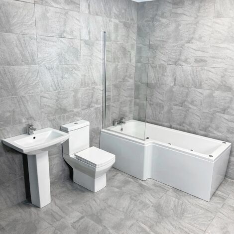 Whirlpool Showerbath Suite With L Shaped Bath and Taps Amara Square Left Hand, Without Bath End Panel