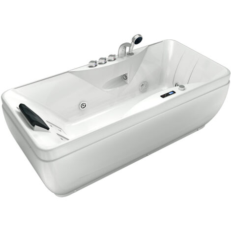 Whirlpool Vollausstattung Pool Badewanne Wanne W49H-PL 170x80cm mit Heizung, aktive Schlauch-Reinigung - Weiß