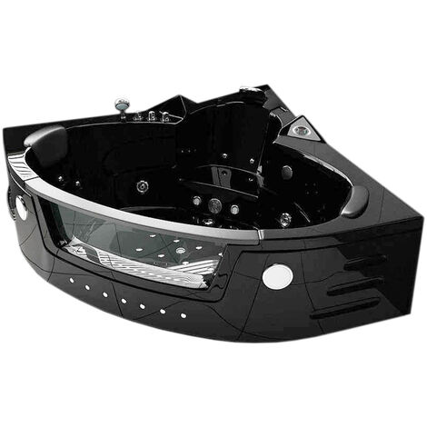 Whirlpoolbadewanne 150 x 150 cm Schwarz Doppelpumpe - Mykonos