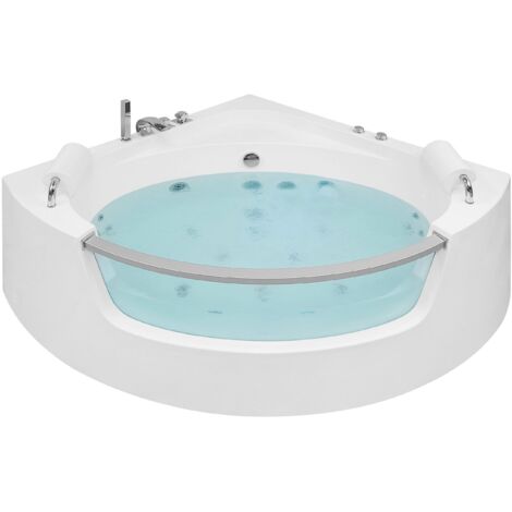 Whirlwanne Eckmodell mit LED MANGLE 201 x 150 cm Weiß