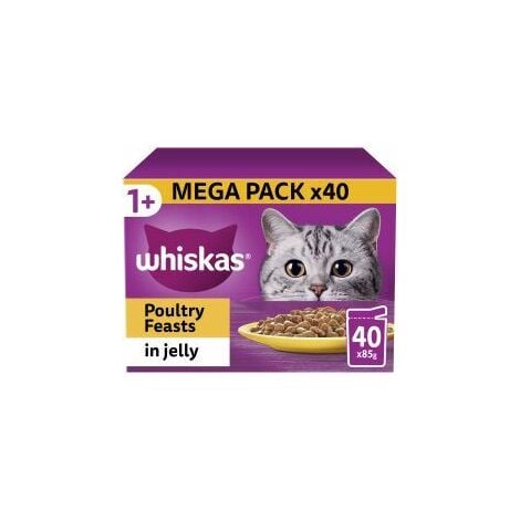 Whiskas 1+ Poultry Feasts Adult Wet Cat Food Pouches in Jell - 85g - 811917