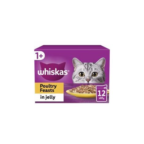 Whiskas 1+ Poultry Feasts Adult Wet Cat Food Pouches in Jell - 85g - 811959