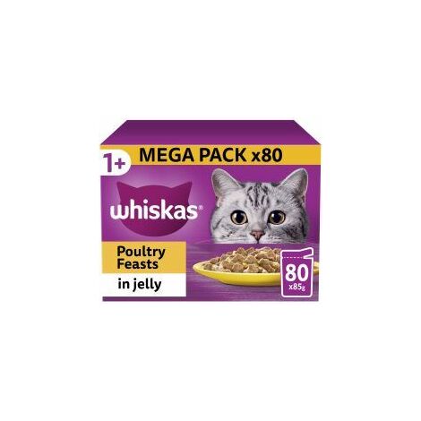 Whiskas 1+ Poultry Feasts Adult Wet Cat Food Pouches in Jell - 85g - 811974