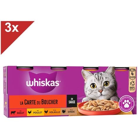 WHISKAS 12 Boîtes en sauce 4 variétés pâtée pour chat 400g (3x4)
