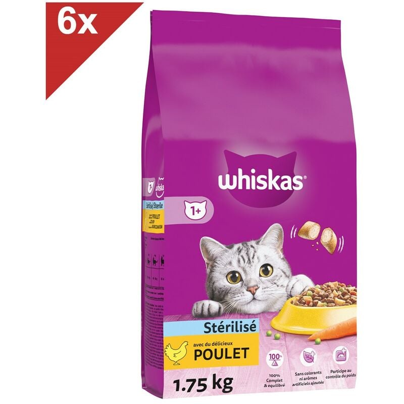 Whiskas - Croquettes au poulet pour chat adulte stérilisé 6x1,75kg