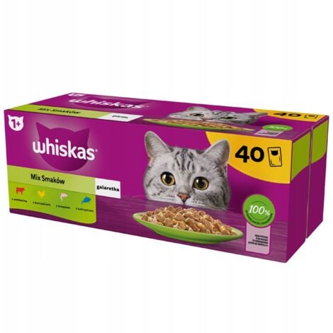 Nourriture humide pour chats WHISKAS, mélange de saveurs en gelée, sachets 40 x 85 g